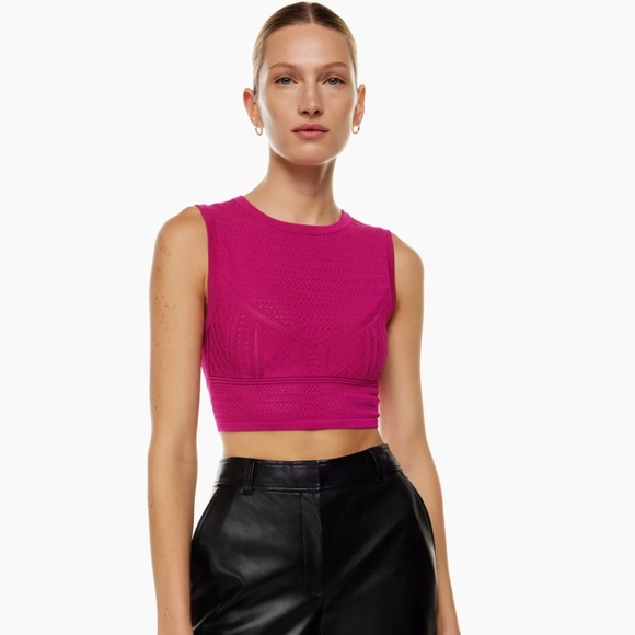 Aritzia | Babaton Pointelle Cropped Sweater Top in Light Orange - Size Medium - Picture 4 of 4